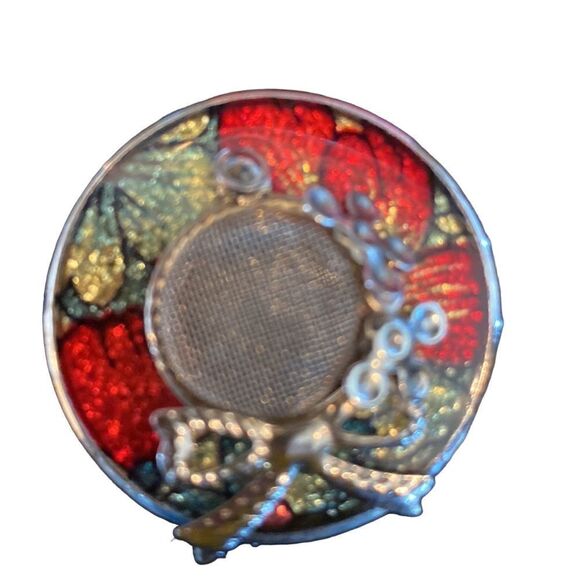 Brooch Hat Pin Vintage Mesh Enamel w Bow Jewelry - Picture 1 of 12